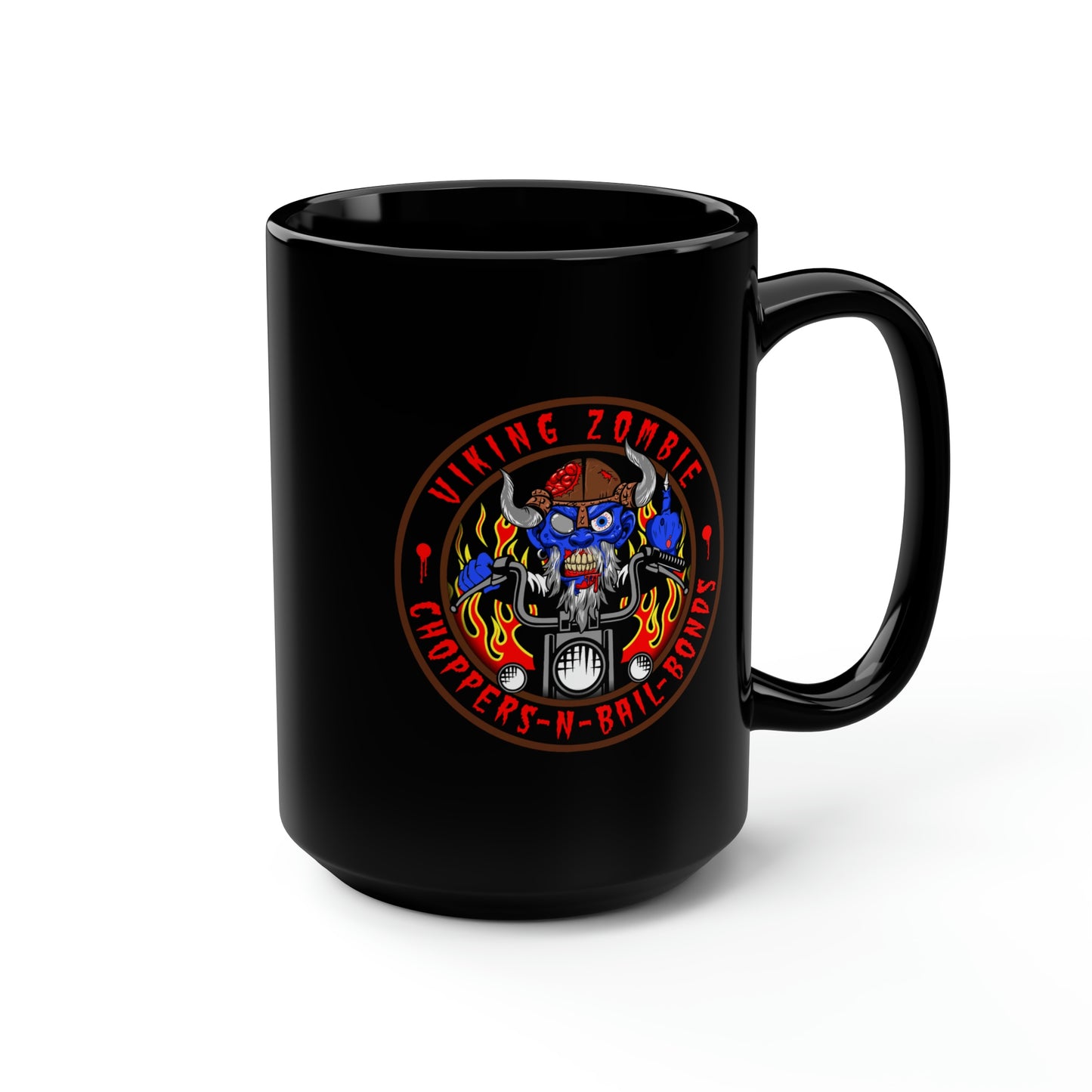 VIKING ZOMBIE - CHOPPERS N BAIL BONDS Black Mug, 15oz