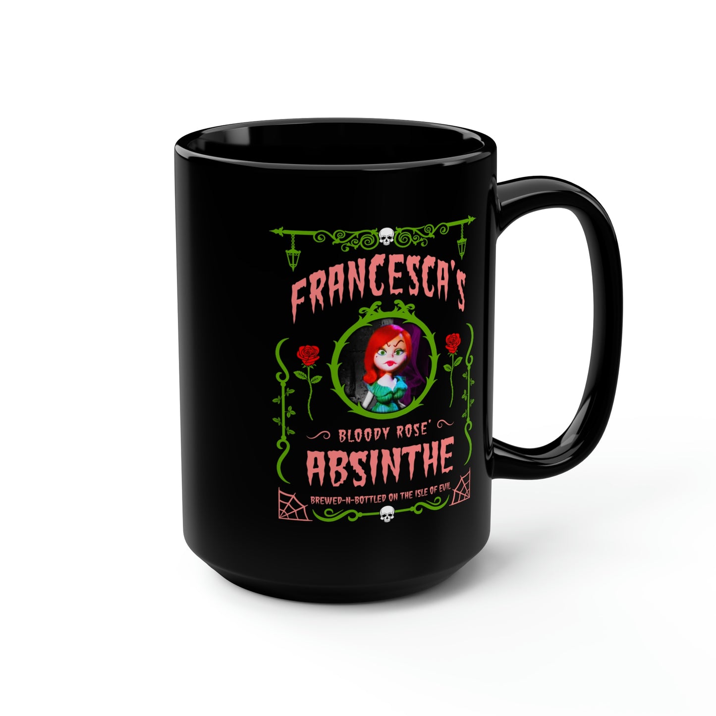 ABSINTHE MONSTERS 15 (FRANCESCA) Black Mug, 15oz