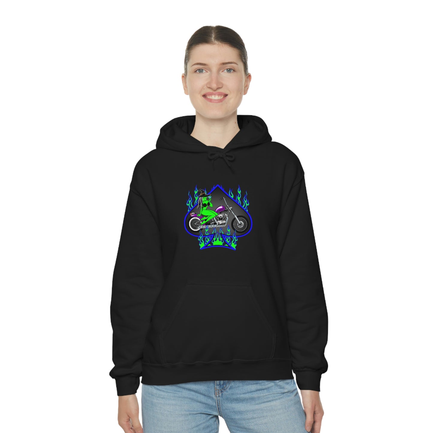 MOTORCYCLE PINUP (WITCH) Unisex Heavy Blend™ Hooded Sweatshirt