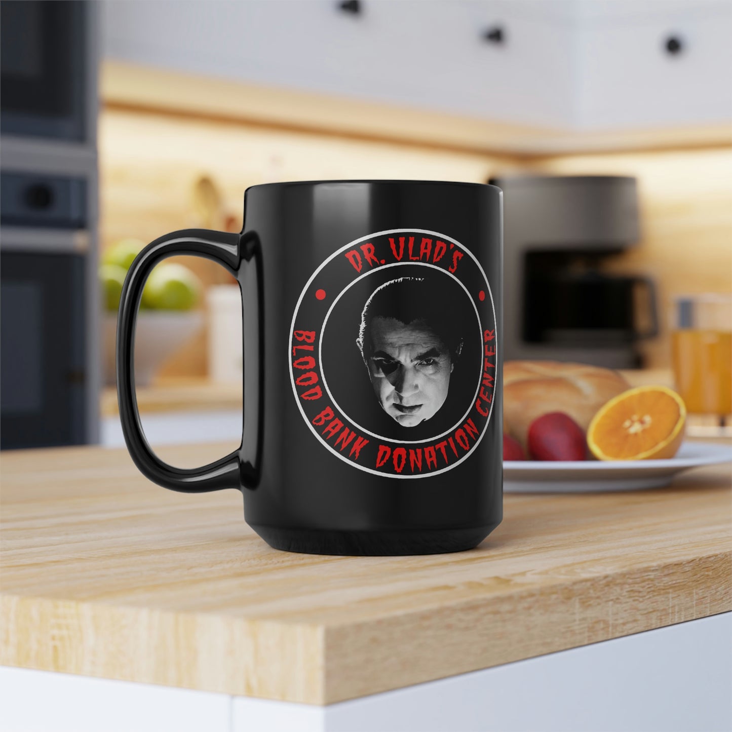 DR VLAD - BLOOD BANK DONATION CENTER Black Mug, 15oz