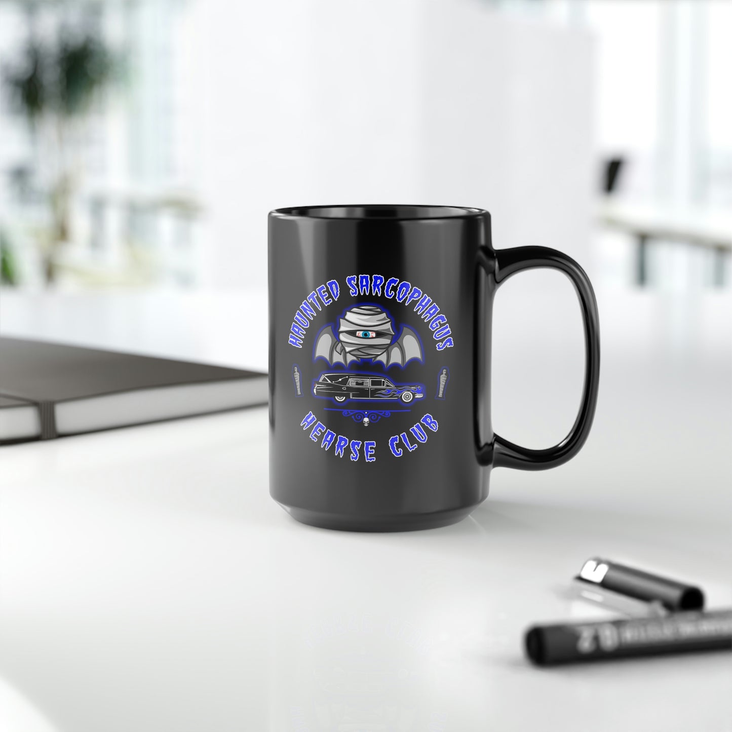 HAUNTED SARCOPHAGUS - HEARSE CLUB Black Mug, 15oz