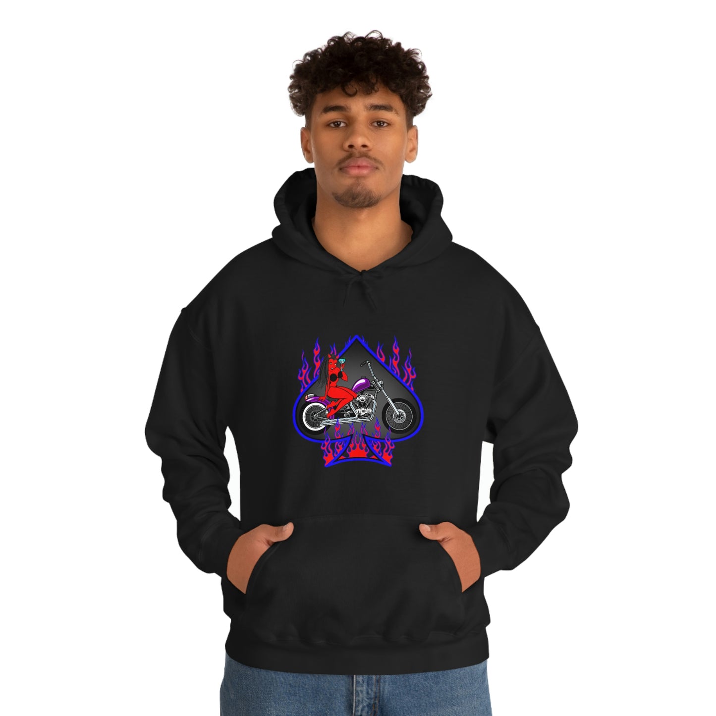 MOTORCYCLE PINUP (DEVIL) Unisex Heavy Blend™ Hooded Sweatshirt