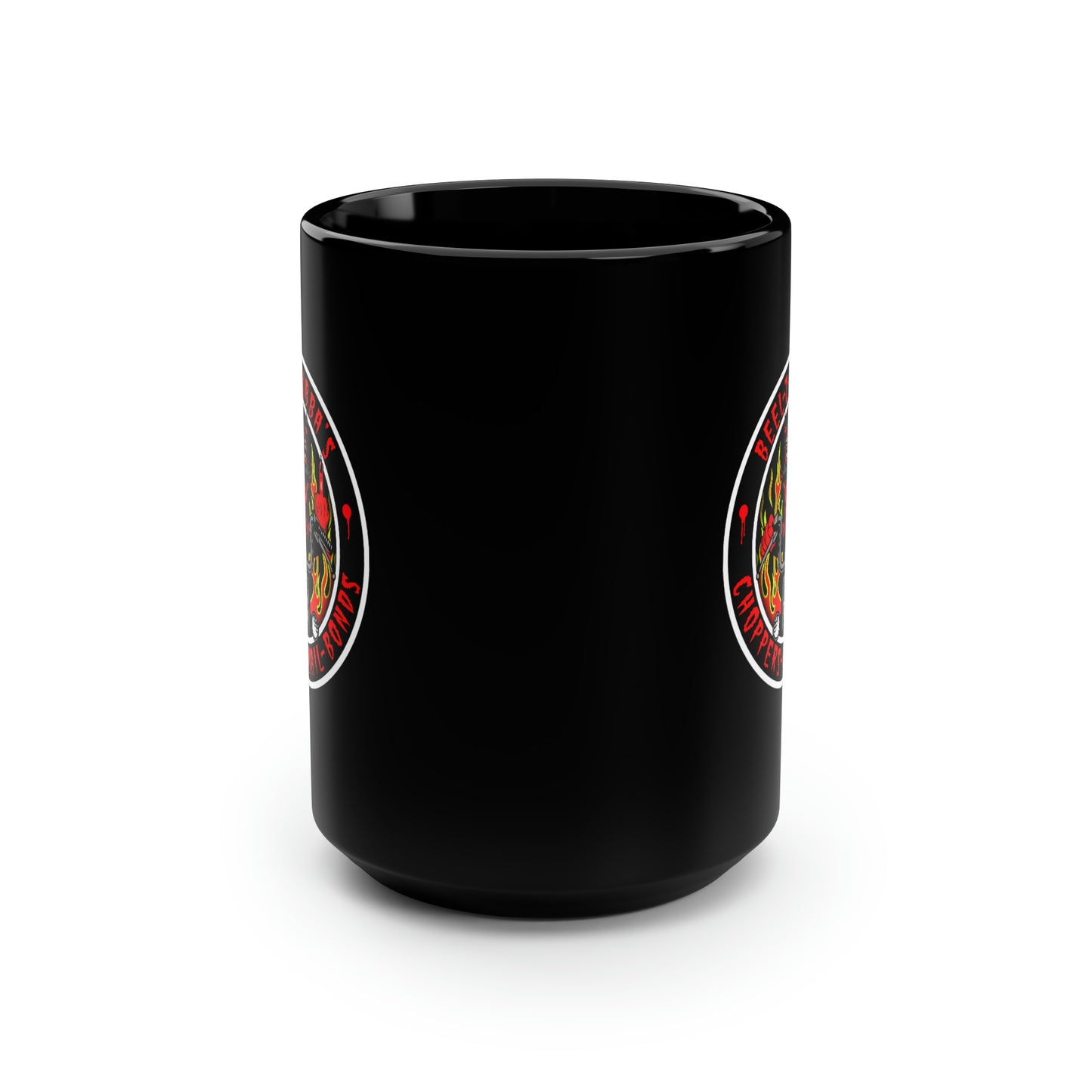 BEEL-Z-BUBBA CHOPPERS N BAIL BONDS Black Mug, 15oz