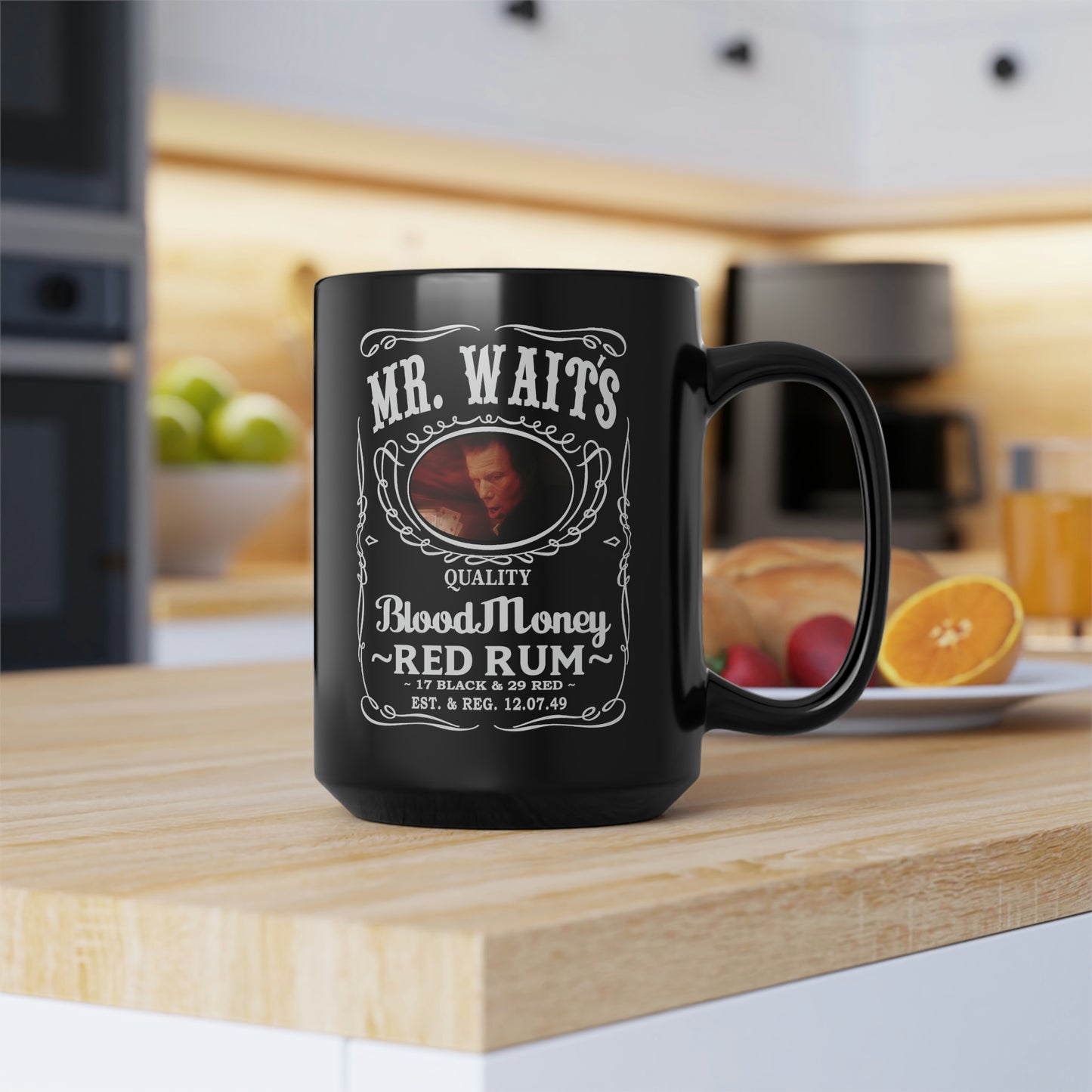 MR WAITS 3 (JD)(BLOOD MONEY) Black Mug, 15oz