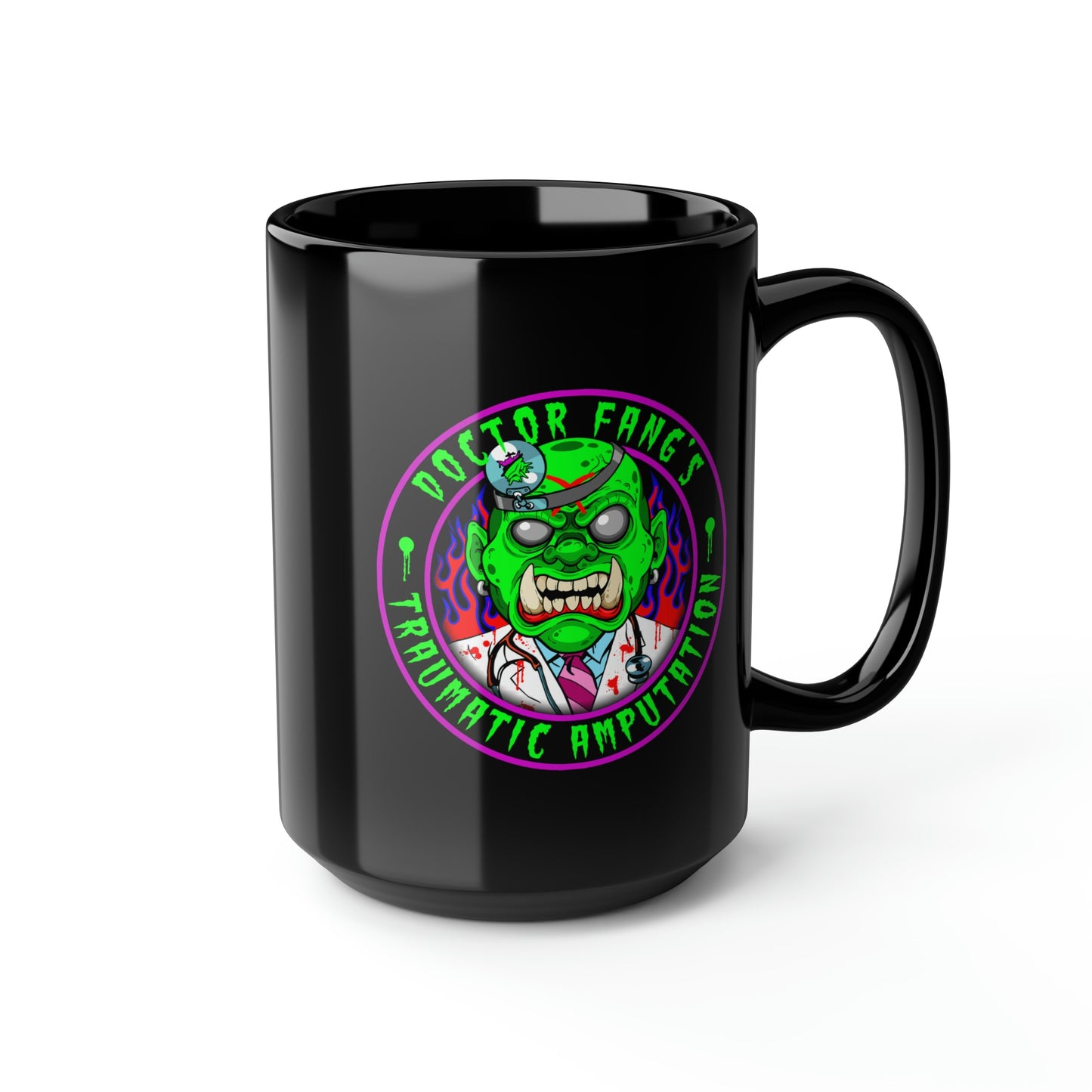 DR FANG - TRAUMATIC AMPUTATION Black Mug, 15oz