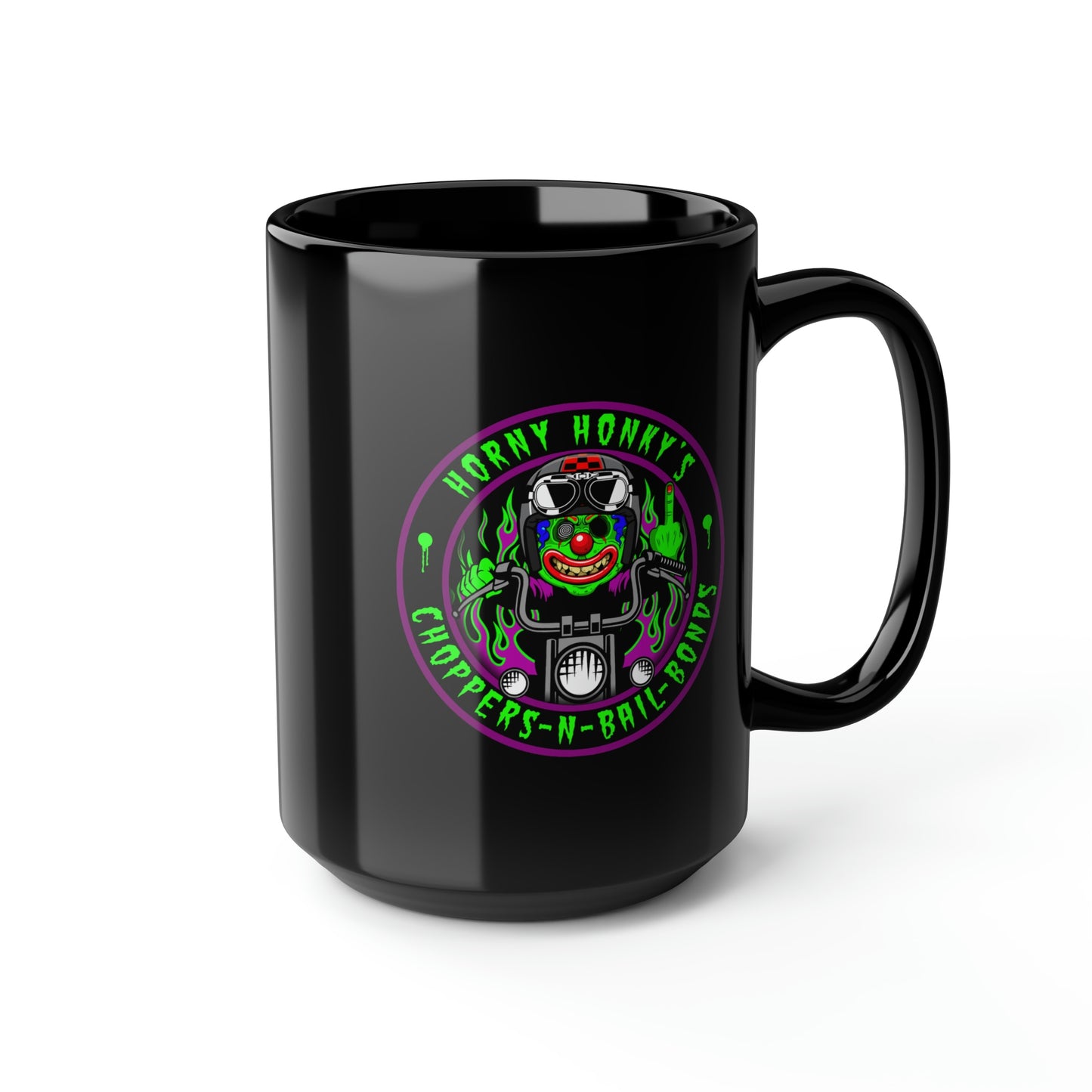 HORNY HONKY - CHOPPERS N BAIL BONDS Black Mug, 15oz