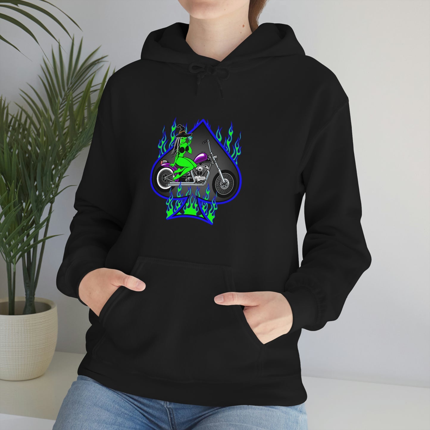 MOTORCYCLE PINUP (WITCH) Unisex Heavy Blend™ Hooded Sweatshirt