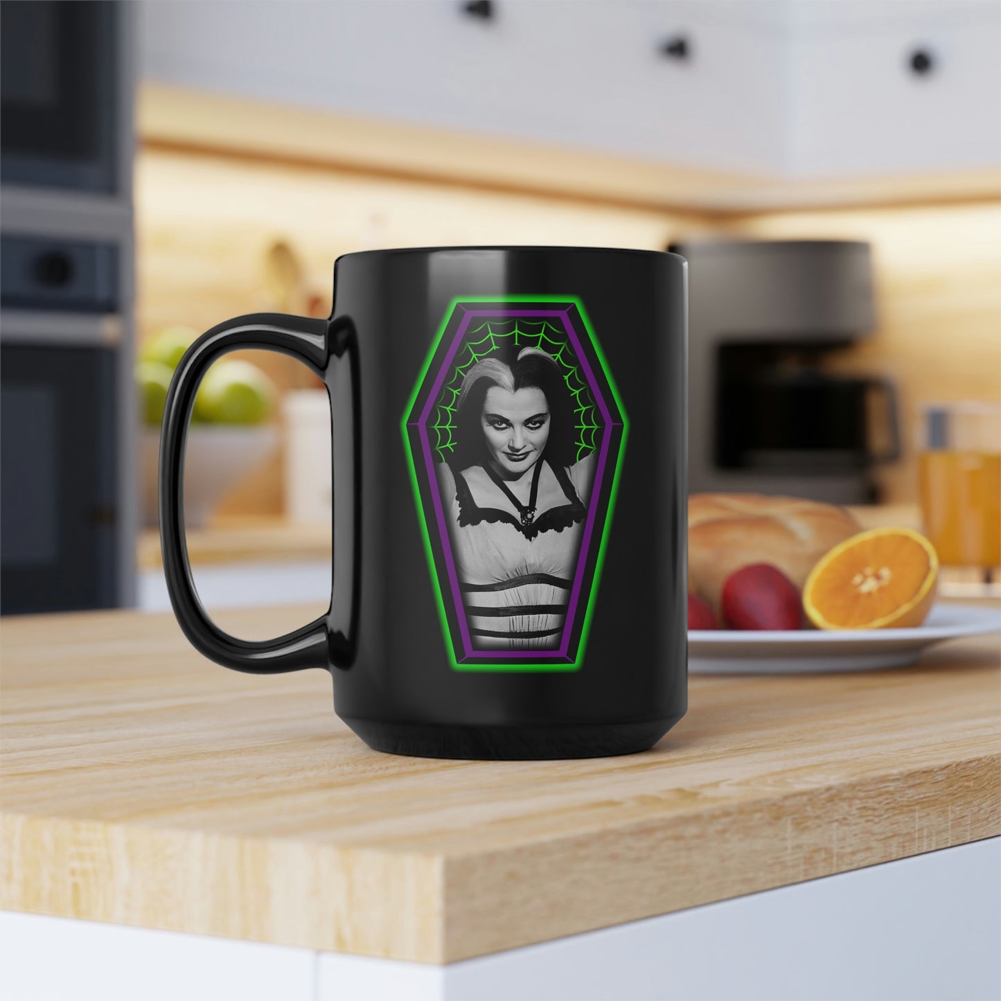 COFFIN MUGSHOT 1 (LILY) Black Mug, 15oz