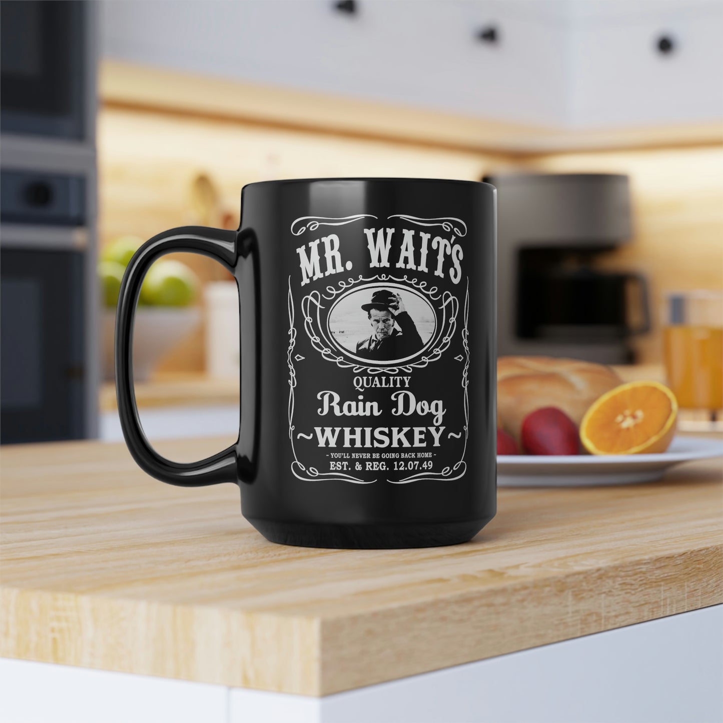 MR WAITS 1 (JD)(RAIN DOG) Black Mug, 15oz