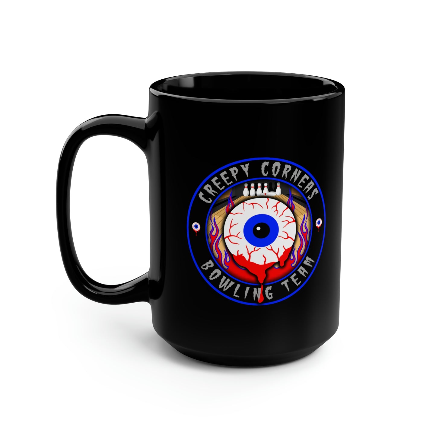 CREEPY CORNEAS - BOWLING TEAM Black Mug, 15oz