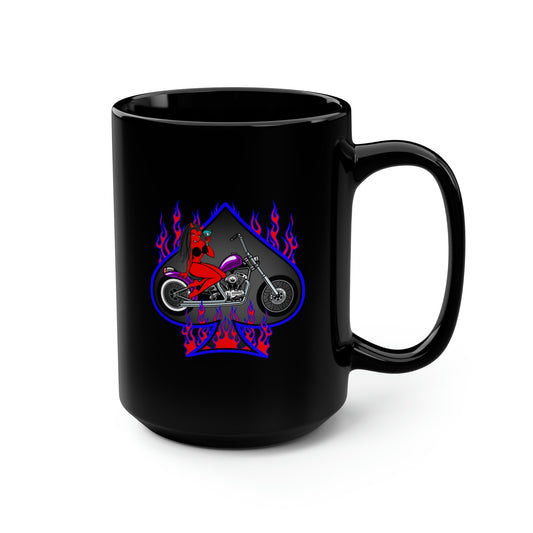 MOTORCYCLE PINUP (DEVIL) Black Mug, 15oz