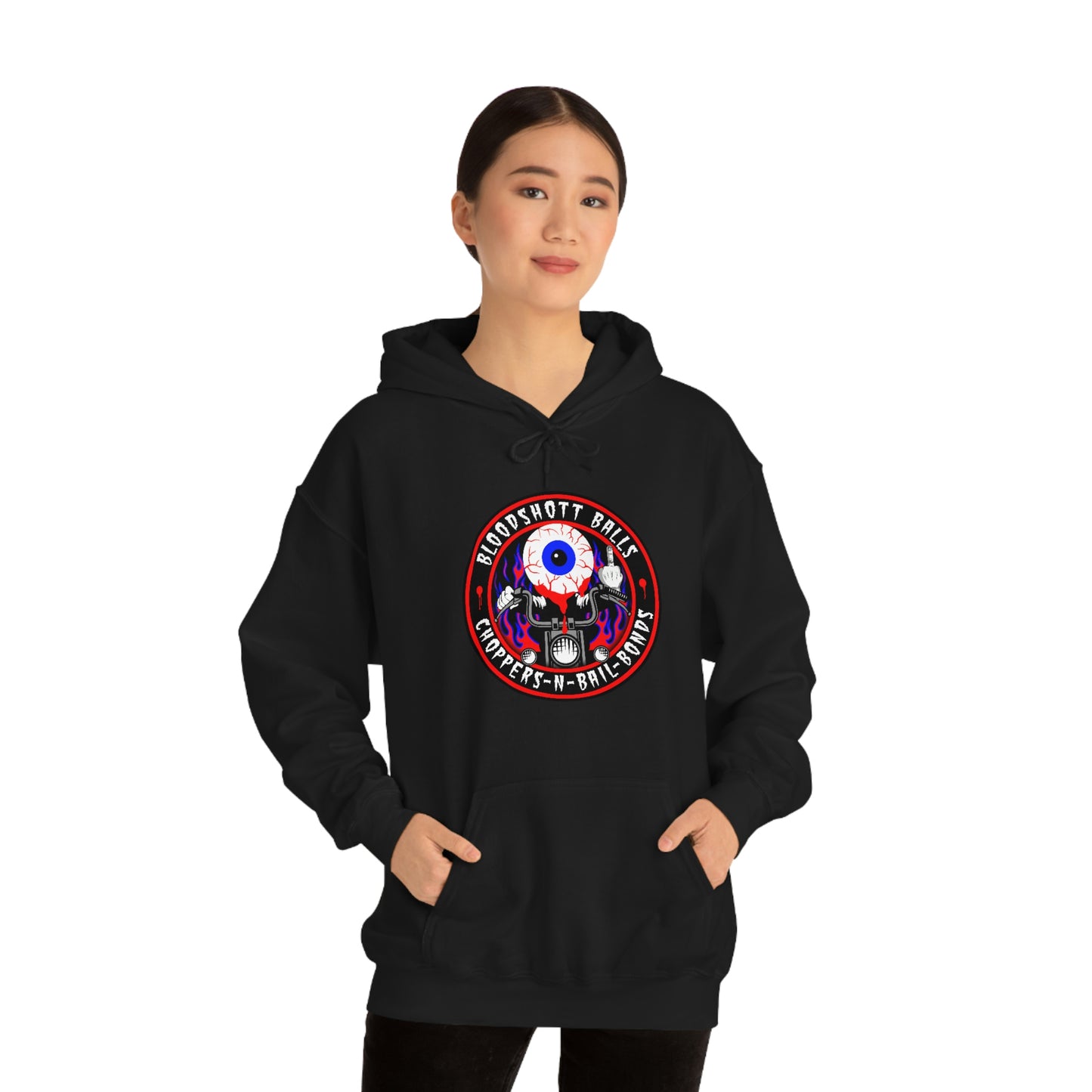 BLOODSHOTT BALLS - CHOPPERS N BAIL BONDS Unisex Heavy Blend™ Hooded Sweatshirt