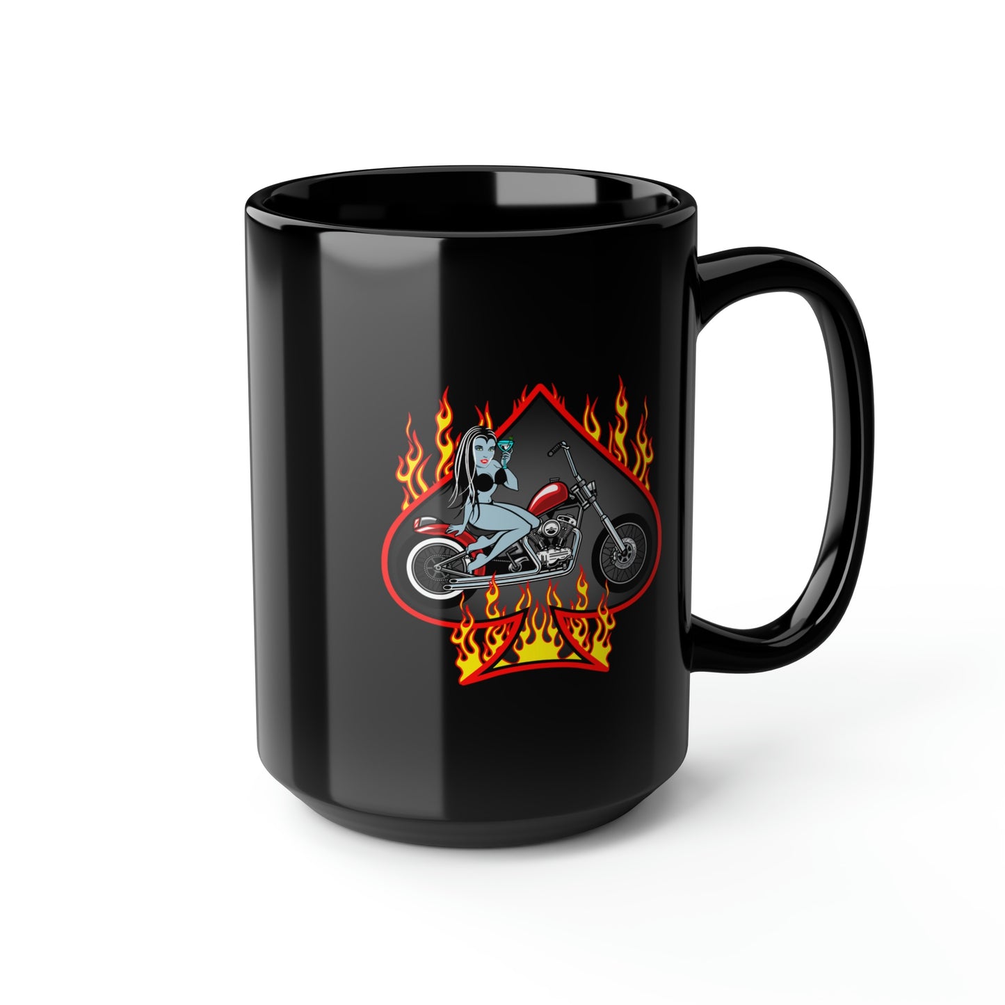 MOTORCYCLE PINUP (VAMP) Black Mug, 15oz