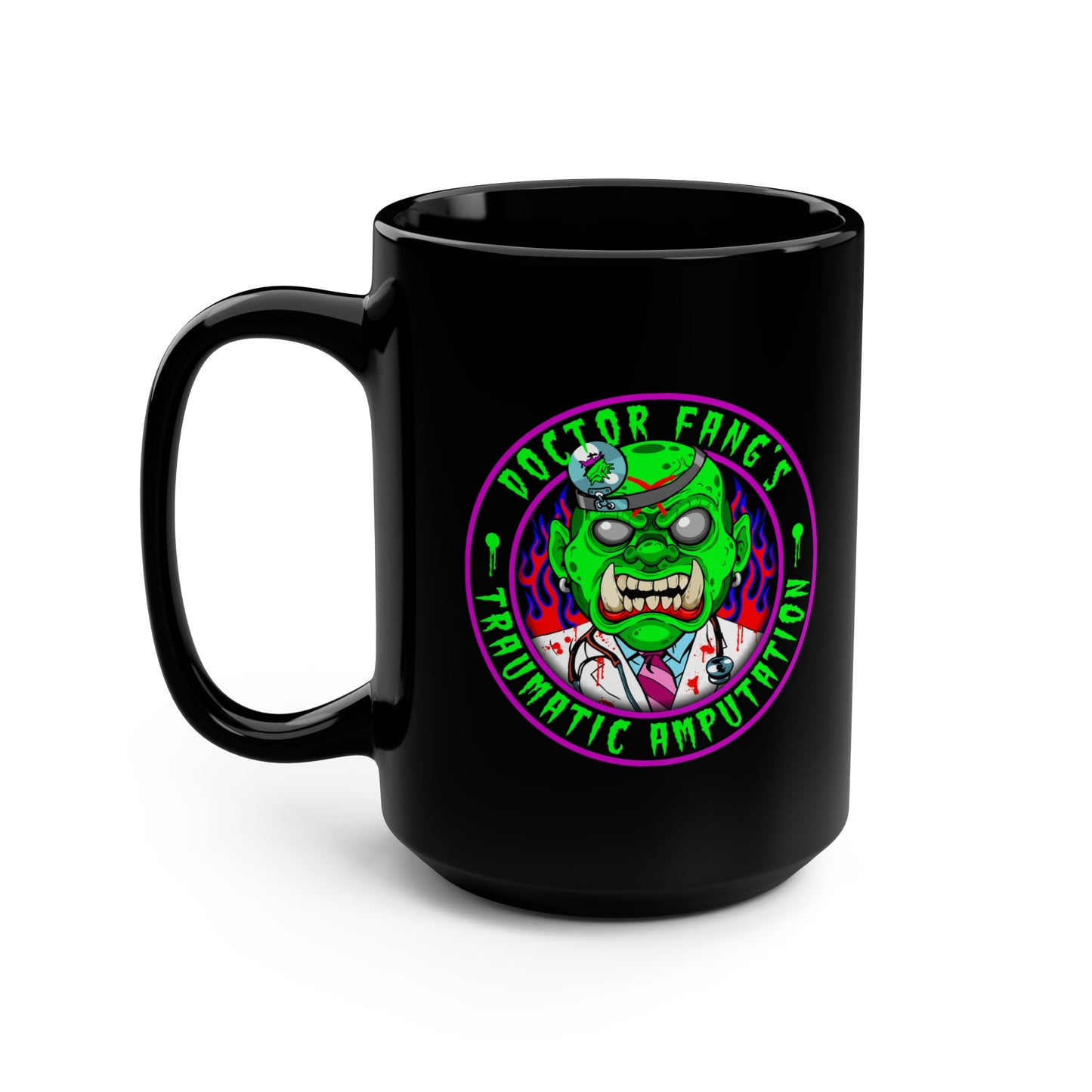 DR FANG - TRAUMATIC AMPUTATION Black Mug, 15oz