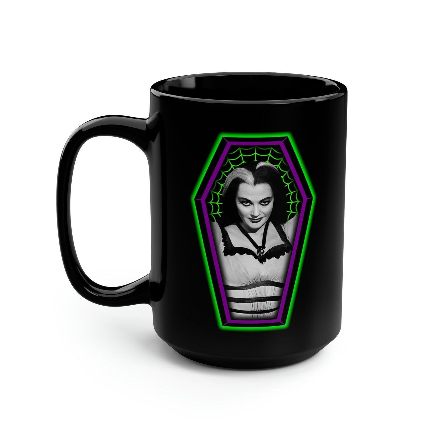 COFFIN MUGSHOT 1 (LILY) Black Mug, 15oz