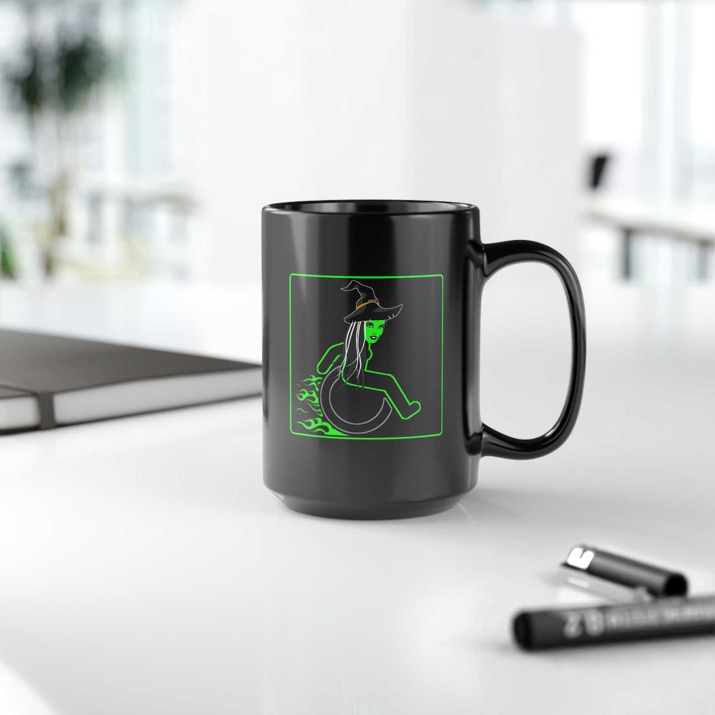 WHEELCHARIOT 16 (Witch) Black Mug, 15oz